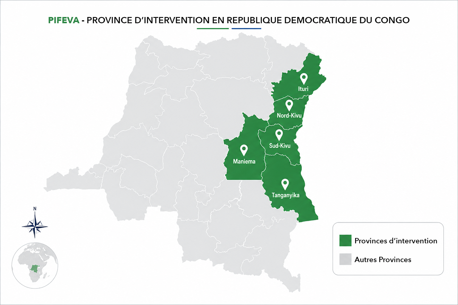 Carte des provinces d'intervention de PIFEVA
